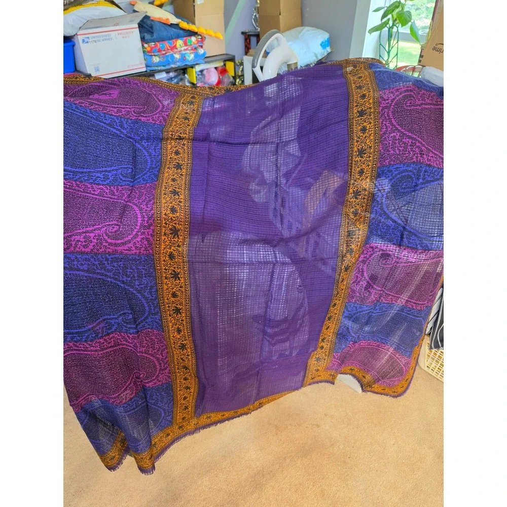 Yves Saint Laurent Foulards Scarf Purple Paisley Wool Silk Blend‎ 55x55 Italy
